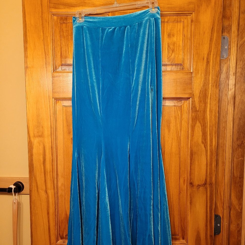 Bellydance Trumpet Skirt, Blue Velvet Gorded with Side Slit